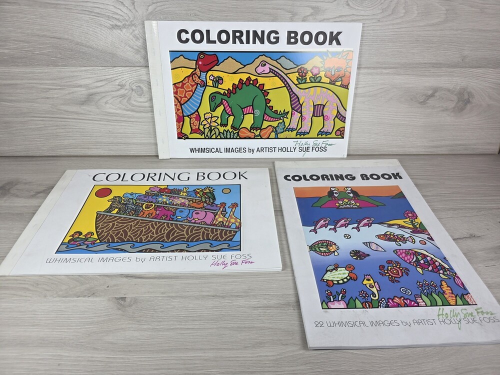 Vtg Holly Sue Foss Artist Coloring Book Set of 3 Whimsical Art Paperbacks SU27